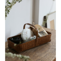 手工大漆手提竹籃日式茶具竹編筐做舊果籃面包籃子書房茶室收納籃