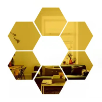 6/12pcs 3D Hexagon Mirror Wall Sticker Rose Gold DIY TV Background Living Room Stickers Wall Decor Bedroom Bathroom Home Decor