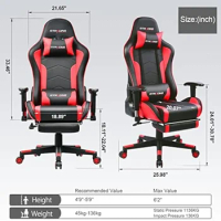 Gaming Chair with Footrest Speakers Video Game Chair Bluetooth Music Heavy Duty Ergonomic Computer Office Desk Chair Red