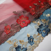 5 meter 25cm 9.84 inches wide blue/red mesh craft material lingerie dress fabric embroidery lace trim ribbon D15G362P221112F