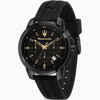 【MASERATI 瑪莎拉蒂】MASERATI手錶型號R8871621011(黑色錶面黑錶殼深黑色矽膠錶帶款)