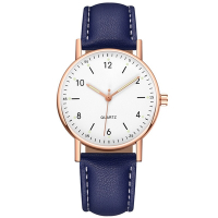 Geneva 日內瓦-米歇爾商務簡約中性數字標手錶-藍帶白面玫金框/36mm