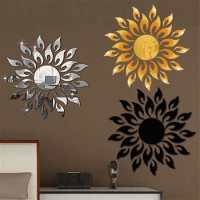 5Set DIY Sticker Wall Sticker Sun Room Wall TV Cabinet Ceiling Art Decor Removable Mirror Shape Decoration,Gold