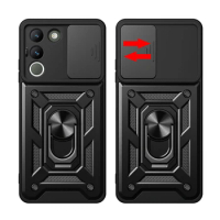 Sliding Camera window phone Case For Vivo V29E Cover Shockproof Holder Ring Back Cover For Vivo Y200 5G Case V29 e Fundas