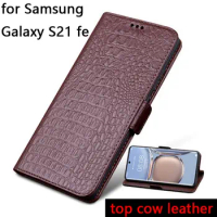 Fashion Wallet Case for Samsung Galaxy S21 FE Top Cow Genuine Leather Phone Case for Samsung Galaxy s21fe Smartphone cover skin