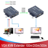 LINK-MI 300m VGA KVM Extender with USB 100m 200m Over Single UTP RJ45 Cat5e/6 Cable Support remote k