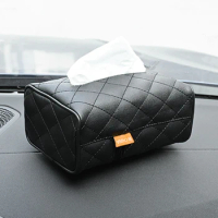 Grid Leather Car Tissue Box Auto Sun Visor PU Leather Tissue Case Car Hanging Towel Paper Organzier Napkin Papers Holder For Car