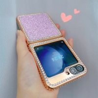 Plating Glitter Diamond Flip Phone Case For Samsung Galaxy Z Flip5 Z Flip 5 5g Fashion Luxury Anti-fall Protective Cover Coque