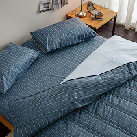 絲薇諾 MIT精梳純棉 換日線-藍 雙人加大6尺 薄床包鋪棉被套組
