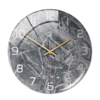 Round Marble Wall Clock Three-dimensional Clock Home Decorations For Living Room Kitchen Bedroom Office Acrylic Wall Clock Decor