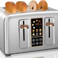 Touchscreen Toaster 4 Slice, Stainless Toaster LCD Display &amp;Touch Buttons, 6 Bread Selection, 7 Shade Settings, 1.5Wide Slots P