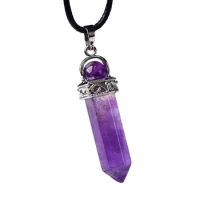 1PC Natural Crystal Amethyst Pendant Fashion Simple Reiki Point Raw Gem Necklace Souvenir For Men Women Charm Mineral Jewelry
