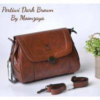 Tas Pertiwi Moonzaya Selempang Darkbrown Brown Camel (Ready) Bahan Kulit Sintetis