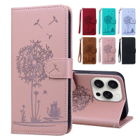 Sarung Dompet Flip, Sarung Kulit PU Bercetak Timbul Dandelion, Sarung Mewah, Serasi dengan Samsung A