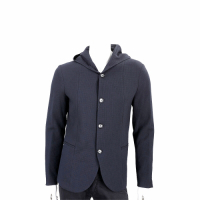 Emporio Armani 細壓方格藏藍色羊毛混紡連帽西裝外套