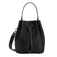 【FURLA 芙拉】WB00353 法國經典素面牛皮束繩手提斜背水桶包(黑色)