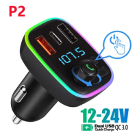 Car Fast Charge Bluetooth 5.0 FM Transmitter PD 18W Dual USB 3.1A Colorful Ambient Light Cigarette Lighter MP3 Music Player
