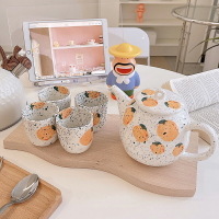 手繪橘子家用冷水壺果汁杯茶杯套裝大容量 ins潑墨陶瓷杯茶壺