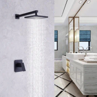 Bathroom Shower Faucet Set Brushed Gold In wall Rainfall Shower Faucet Wall or Ceiling Wall Mounted Shower Mixer 8“ ”Shower Head