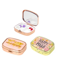 Metal Pill Box Mini Travel Portable Storage Box Rectangular Circular Medicine Box Seal Folding With Mirror Pill Case Pastillero