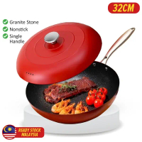 [ 32CM ] Nano Glazed Granite Stone Nonstick Wok / Periuk Masak Batu