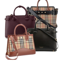 【BURBERRY 巴寶莉】經典格紋系列皮革拚接手提包/肩背包/兩用包(多色可選)