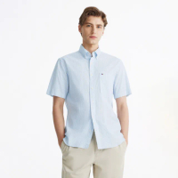 【Tommy Hilfiger】官方旗艦館 TH Flex 府綢彈性條紋襯衫 _藍色