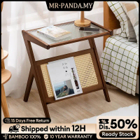 Hub-Foldable Coffee Table Portable Glass Side Table for Living Room Bamboo Center Table Laptop Table