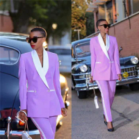 Tesco Purple Women Suits Blazer+Pants 2 Piece for Work Pantsuit for Wedding Party Business Custom Made conjunto femininos