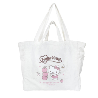 【小禮堂】Hello Kitty 摺疊帆布肩背袋 - 米蘋果身高款(平輸品)