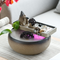風水車聚財流水擺件創意陶瓷假山噴泉小型茶桌辦公室會議室裝飾品