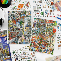 [My Cabin Twenty-Third Bullet] 4PCS Large Size 2.5D Landscape Stickers - City Street View Zipper Pul