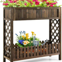 Wooden Raised Garden Bed, 2-Tier Elevated Planter Box Stand w/ Legs, Storage Shelf, 35.5” Height for Vegetable Fruit Herb Flower