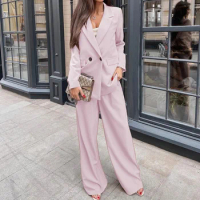 2022 Blazer Suits For Women Loose Fit Casual Trend Office Lady Commute Costumes Lapel Buttons Coat+Wide Leg Trousers Fall Winter