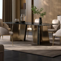 Light luxury marble dining table and chair combination customized high-end design dining table rectangular dining table