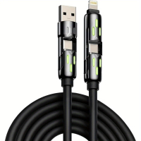 สายชาร์จ USB หลายอันหนึ่งอันพร้อมไฟหายใจ, 240W, สายแฟลช USB A Type C, เหมาะสำหรับ iPhone 16, 15, 14,