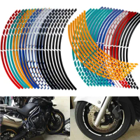 16Pcs Motorcycle Car Tire Decals Trim Strips Universal Reflective Bike Wheel Sticker Waterproof Motorcycle Wheel Rim Tape 17"18"