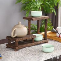 茶杯架子置物架小實木中式迷你桌面擺件紫砂壺展示架多寶閣博古架