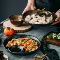 日式陶瓷餃子盤子帶醋碟分格創意水餃盤家用早餐盤壽司盤薯條托盤
