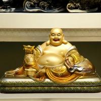 large Asia Shrine TOP figure 24k gold plating Royal Maitreya God of wealth buddha Prosperity GOOD LUCK FENG SHUI God statue