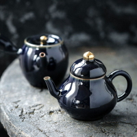 陶瓷茶壺功夫茶茶具單壺霽藍泡茶壺手工藍色側把壺君德壺中式家用