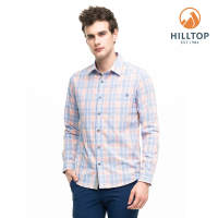 【Hilltop 山頂鳥】男款吸濕快乾抗UV長袖襯衫S05M65橘藍格
