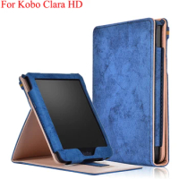 Case For Kobo Clara HD 6" Auto Wake Sleep Flip Stand PU Leather Case Cover for kobo Clara HD 6'' 2018 eReader with hand holders