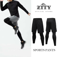 Men's Outdoor Black＆Grey 2 in 1 Running Pants Sport Fitness Pants Seluar Sukan Lelaki Seluar Tight L