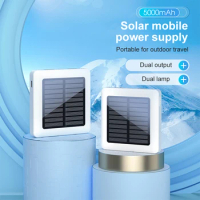 Outdoor Mini Solar Charging Treasure Compact Portable 5000 MAh Mobile Power with Camping Light Powerbank Portable Charger