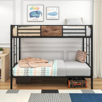 Bunk Bed Twin Over Twin Size Metal Bunk Bed with Ladder and Full-Length Guardrail, Metal Bunk Bed, Storage Space, No Box Spring
