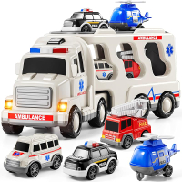 Truck Toy for 3 4 5 6 Years Old Boys - Carrier Vehicle Toy Set with 3 Small Cars and 1 Helicopter Ki