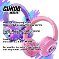 Gukoo Headset Gaming Lucu Kuromi Baterai 40 jam Nyaman Seharian Pink