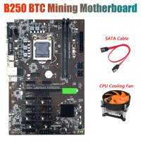 BTC B250 Miner Motherboard With CPU Cooling Fan+SATA Cable 12Xgraphics Card Slot LGA 1151 DDR4 SATA3.0 For BTC Mining