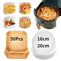 50Pcs Air Fryer Baking Paper for Barbecue Plate Round Oven Pan Pad 16/20cm AirFryer Oil-Proof Disposable Paper Liner